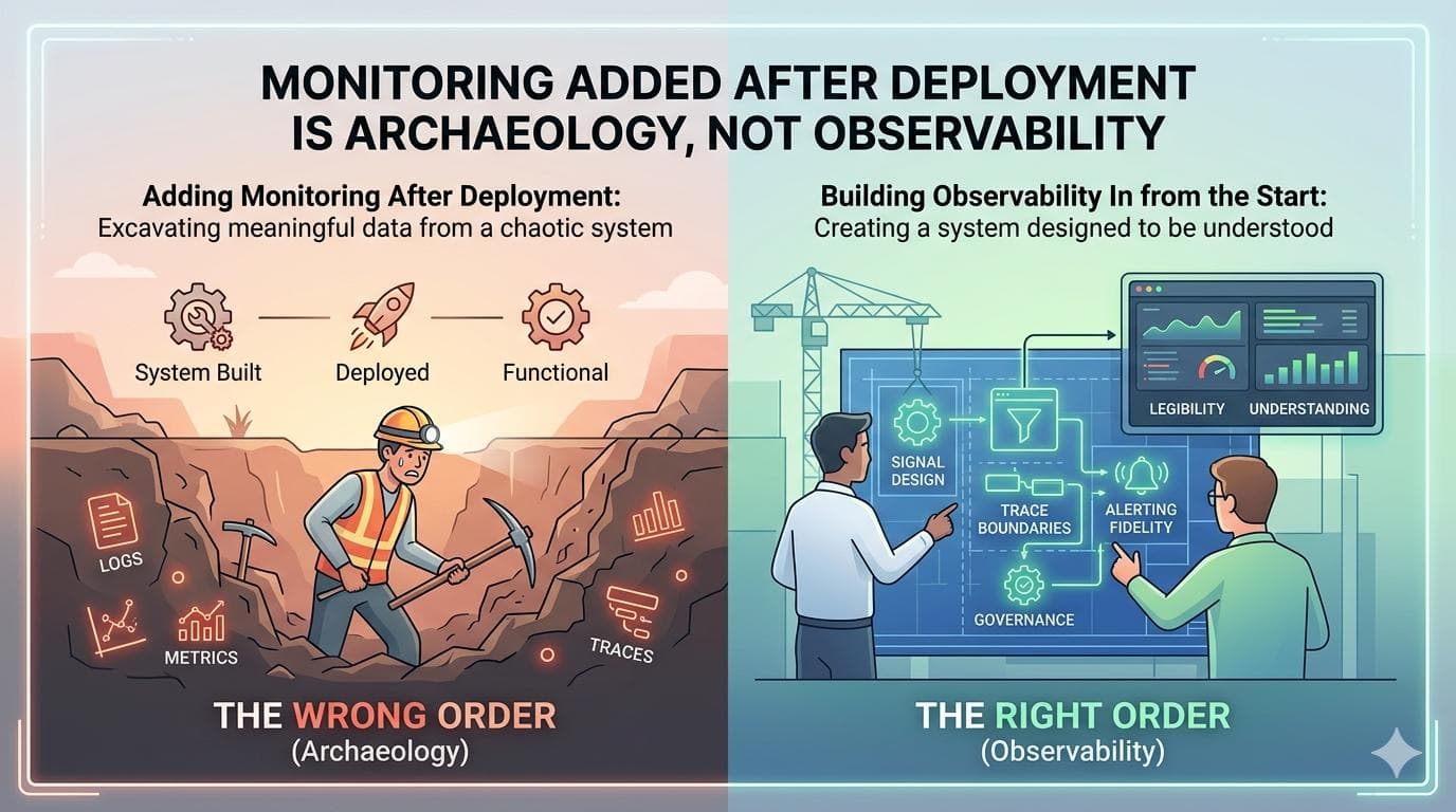 Monitoring Added After Deployment Is Not Observability. It Is Archaeology.